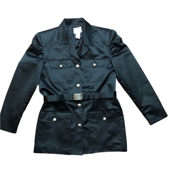 Vintage Black Satin Trench Style Coat by Russ - Picture 3 of 10